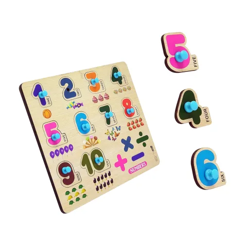 Image of 1–10 Numbers & Alphabets Wooden Learning Toy + Jigsaw Puzzle Set