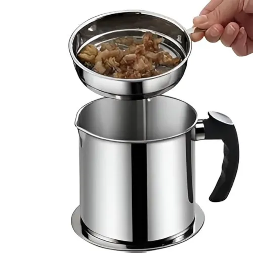 Image of 1.3 L Stainless Steel Oil Strainer with Fine Mesh Filter Storage Container
