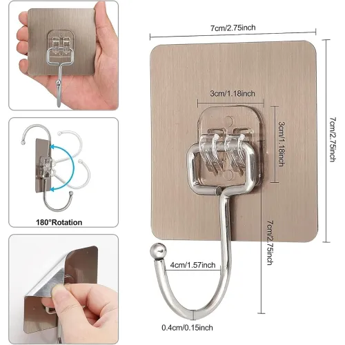 Image of 10 Pcs Heavy Duty Adhesive Wall Hooks – Waterproof Stainless Steel Stick