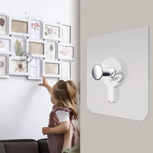 Image of SUNVIBE Plastic 10 Pieces Self Adhesive Heavy Duty Nail Photo Wall Hook No Drilling Installation For Use Inside Home & K