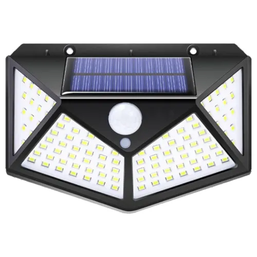 Image of 100 LED Solar Wall Light with 5.5V Panel 1200mAh Battery 120° Wide Angle Wireless Motion Sensor
