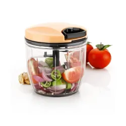 1000 ml Easy to use Quick Handy Fruits and Vegetable Push Chopper for Kitchen, 5 Sharp Stainless Steel Blades, Unbreakable Food-Grade Plastic, Anti-Slip Base (1000 ML, Pink)