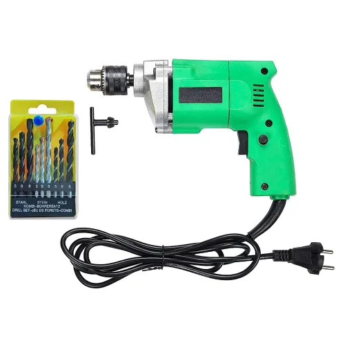 Image of 10 mm Powerful Electric Drill Machine with 9 Pieces Drill Bit Set