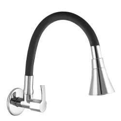 10X Brass Sink Tap for Kitchen SF-90551 Wall Mount Chrome Plate Black Flexible Revolving Spout