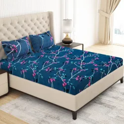 150 TC Cotton Feel Glace Cotton Printed Double Bed Bedsheet with 2 King Size