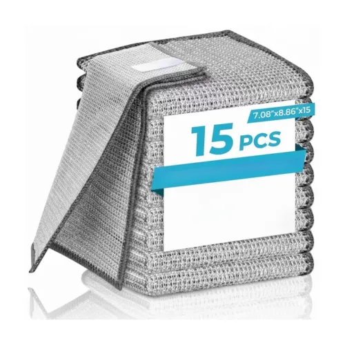 Image of [ 15-pcs ] Wire Dishwashing Rags for Wet and Dry Non-Scratch Steel Wool