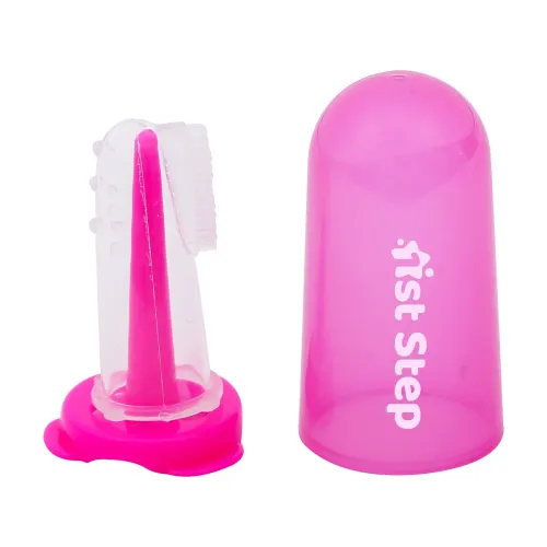 Image of 1st Step Silicone Finger Brush with Drying Rack (Pink)
