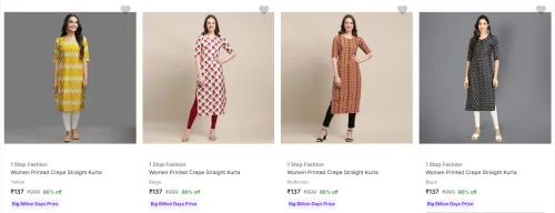 Image of 1 Stop Fashion Women's Kurtas upto 86% Discount