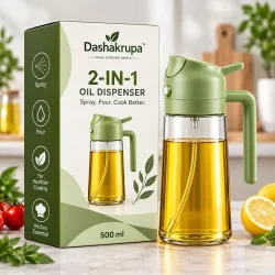 2-in-1 Oil Sprayer & Dispenser Bottle 500 ml, Hard Plastic Cooking Oil Spray Bottle with Spray Nozzle, Refillable Mister for Air Fryer, BBQ, Salad, Roasting & Kitchen Use