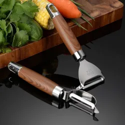 2 Pcs Vegetable Peeler Set with Sharp Stainless Steel Blades and Wooden Handles, Multi Function Fruit and Kitchen Peeler for Potatoes, Carrots, Cucumbers, Pumpkins and Everyday Food Preparat...