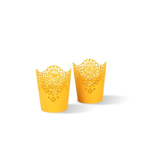Image of Nayasa Lacy 2 Piece Plastic Tall Basket Set, Yellow 12.4x12.5x16.3 cm