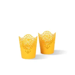 Nayasa Lacy 2 Piece Plastic Tall Basket Set, Yellow 12.4x12.5x16.3 cm