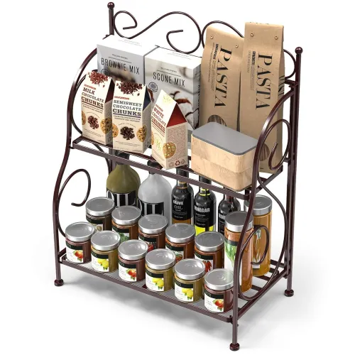 Image of 2-Tier Foldable Wrought Iron Spice Rack: Black!