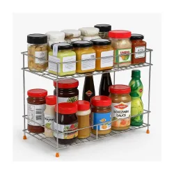 2-Tier Stainless Steel Kitchen Storage Spice Rack and Container Organizer Counter top Pantry Stand Multipurpose Masala Kitchen Rack Stand Space Saver Rack (Pack of 1) (NHSP)