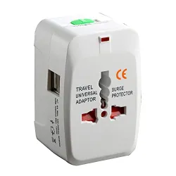 2 USB Universal Travel Adapter with Built in Dual USB Charger 
