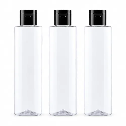 Image of 200ml Empty Clear Round Plastic Bottle with Black Flip Top Cap (Pack of 3)