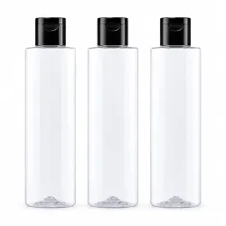 200ml Empty Clear Round Plastic Bottle with Black Flip Top Cap (Pack of 3)