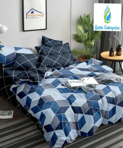 Image of 210 Tc Fitted Cotton Bedsheet (Elastic) with 2 Pillow Covers, Multicolor