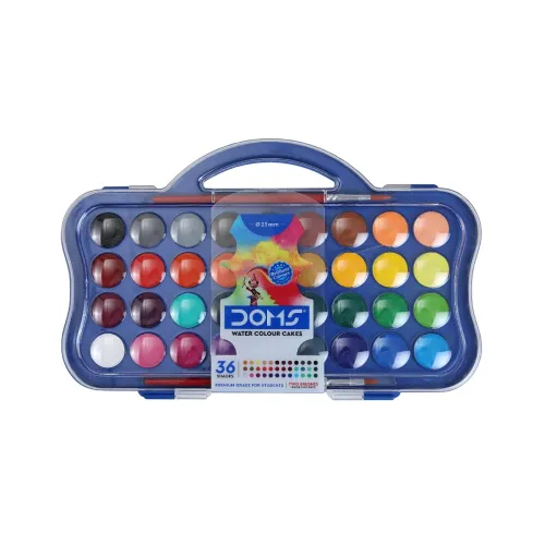 Image of DOMS Non-Toxic 23mm Water Colour Cake Set with 2 Paint Brushes (36 Assorted Shades x 3 Set) (DM7429P3)
