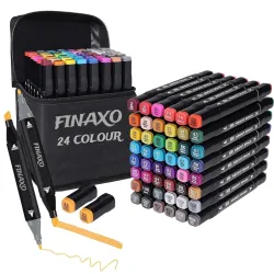 Finaxo 24 Colors Art Markers Sketch Pen Dual Tip Artist Art Marker Vibrant Colors Set