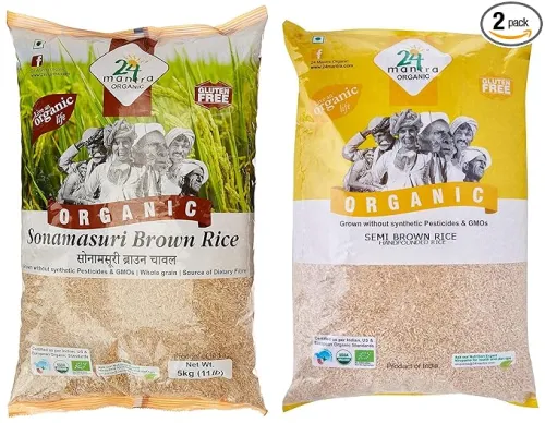 Image of 24 Mantra Organic Sonamasuri Brown Raw Rice 5kg + Hand Pounded rice 5kg