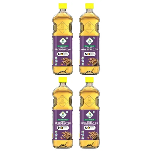 Image of 24 Mantra Organic Unrefined Groundnut Oil /Moongphali ka Tel- 1 L | Pack of 4 | 100% Organic | Chemical Free & Pesticide