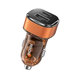 WK LIFE BORN TO LIVE-Car Charger with Transparent A+C Fast Charging, Supporting PD 25W -Orange