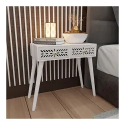 Ereteken ART 2 Drawer End Table for Bedroom, Small Side Table with 2 Drawers, Night Stand, End Table with Wooden Legs for Bedroom, Living Room (White)