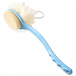 2 in 1 Back Body Bath Brush With Bristles and Loofah, Long Handle Back Scrubber for Bathing, Skin Exfoliating, Shower Cleaning and Daily Body Care