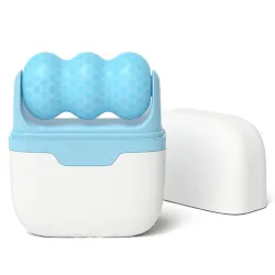 2-in-1 Ice Roller for Face and Body, Portable Massager with Storage Case, Blue and White