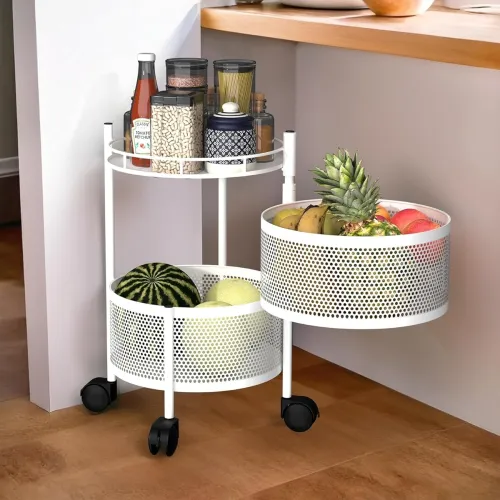 Image of 2-Layer 360° Revolving Kitchen Storage Rack (White)