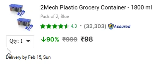 Image of 2Mech Plastic Grocery Container - 1800 ml (Pack of 2, Blue)