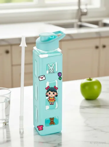 Image of 2Mech Kids Plastic Water Bottle With Straw