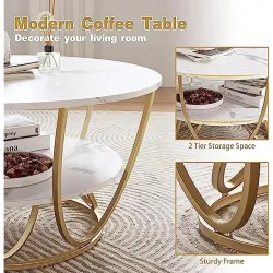 Furniture Cafe 2-Tier Round Coffee Table with Faux Marble Top