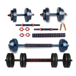 3 in 1 gym combo Adjustable dumbbells set,14� Dumbbell rod,15.5� Connector 10 mm Eva Foam, Star Nuts kit for home gym Workout. (15 KG, Add Gripper)