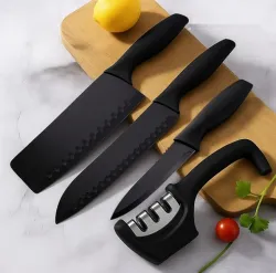 3 Pieces Kitchen Knife Set,Stainless Steel Professional Kitchen Knife Set Meat Knife Chef Knife with Non-Slip Ergonomic Handle Sharp,High Carbon Knife Set for Home Kitchen-3Knife+1Sharpener