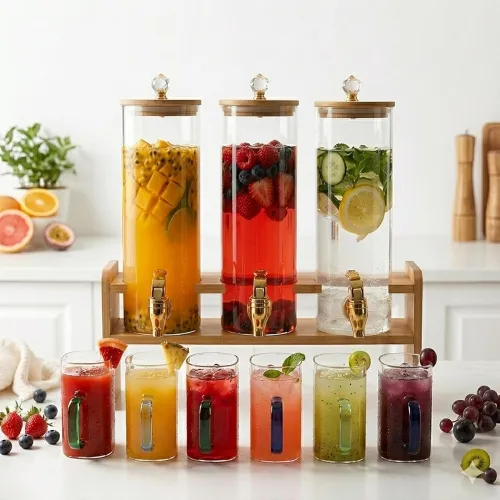 Image of 3 Tank Glass Beverage Dispenser Set
