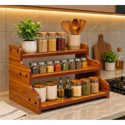 3-Tier Spice Rack, 13.8 Inch Wood Step