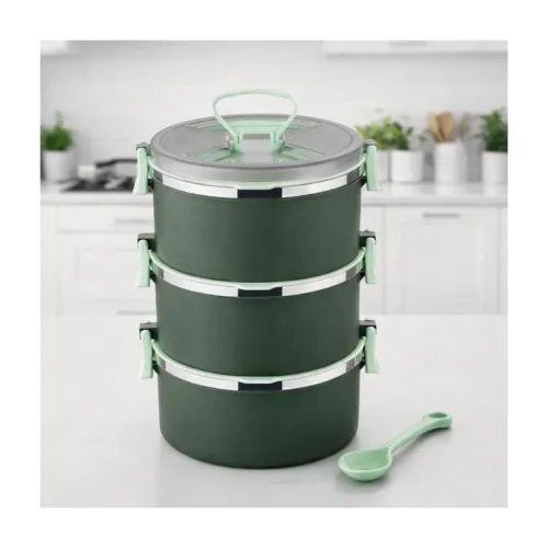 Image of 3 Tier Stainless Steel Insulated Lunch Box for Office Use