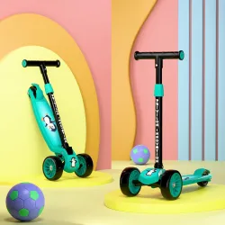 3 Wheel Kick Scooter for Kids of Age 3-8 Years, All PU 3 Wheel 3 Level Height Adjustment, Light Weight 50kgs Weight Capacity for Kids (Mint)