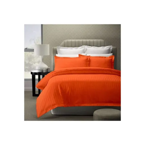 Image of 300 TC Glace Cotton Plain Stripe Queen Size Single Bedsheet 