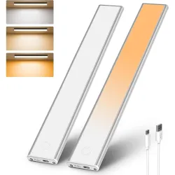 30 cm Rechargeable Under Cabinet LED Light with Motion Sensor, 138 LEDs, 3 Colour Modes, 1500 mAh Battery and Type-C Charging for Kitchen and Wardrobe, Pack of 1