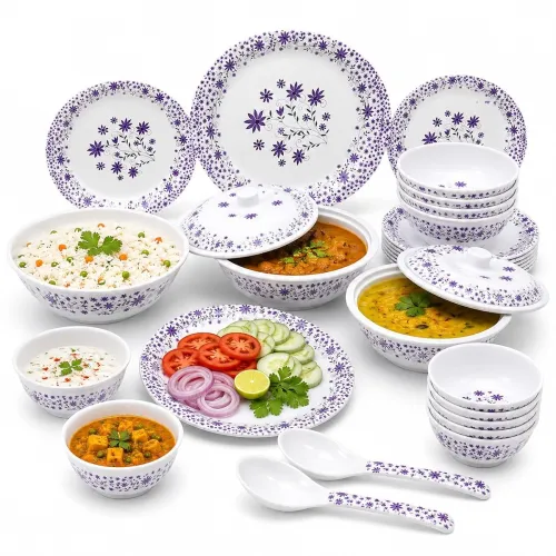 Image of 32 Pcs Premium Melamine Dinner Set with Purple Floral Print