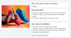 35% Off upto Rs.300 on Myntra Use 20 Super Coin.