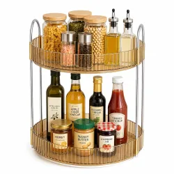 360 Rotating Organizer, dressing table organiser, rotating makeup organisers, Plastic dressing table organizer for storage Lipsticks, Nail Polishes & Perfume Organizer | Bathroom tray - Yellow,2 Layer