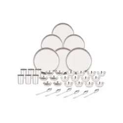 36 Pieces Stainless Steel Dinnerware/Dinner Set - 6 Thali, 6 D.Plate, 12 Bowl, 6 Glass, 6 Spoon, Kitchen Set for Home & 