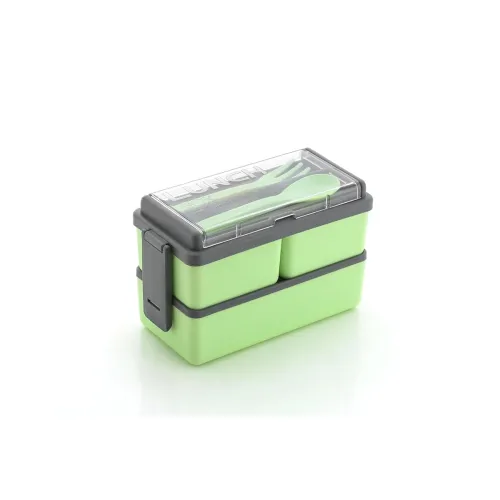 Image of Plastic Lunch Box Comes with 3 Detachable Box, 2 Spoons & Stylish Lid Bpa Free, Air Tight,Easy to Carry in Bagpack Ideal
