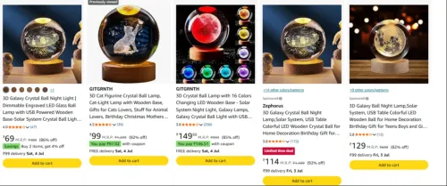 Image of 3D Crystal Ball Night lamp from ₹69