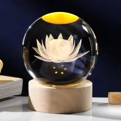 3D Crystal Ball LED Night Lamp with Wooden Base