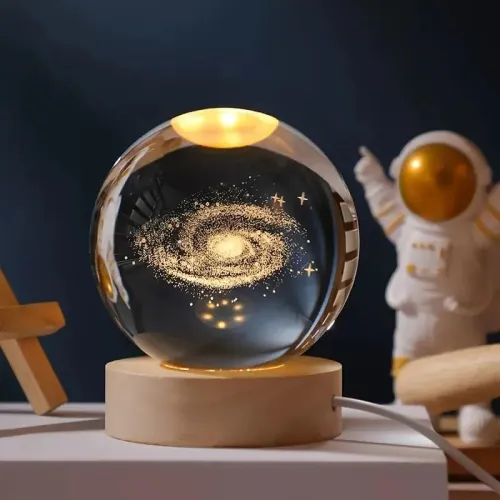 Image of One94Store 3D Galaxy Crystal Ball Night Lamp - Engraved USB Table LED Wooden Light for Home Office Decoration and Birthd